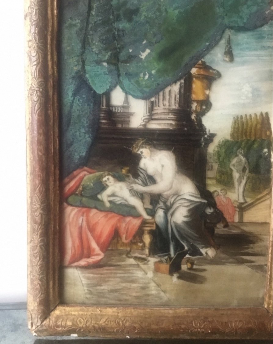 FIXÉ SOUS VERRE Moïse  enfant  DANS UN CADRE PROVENÇAL, XVIIIÈME-photo-3