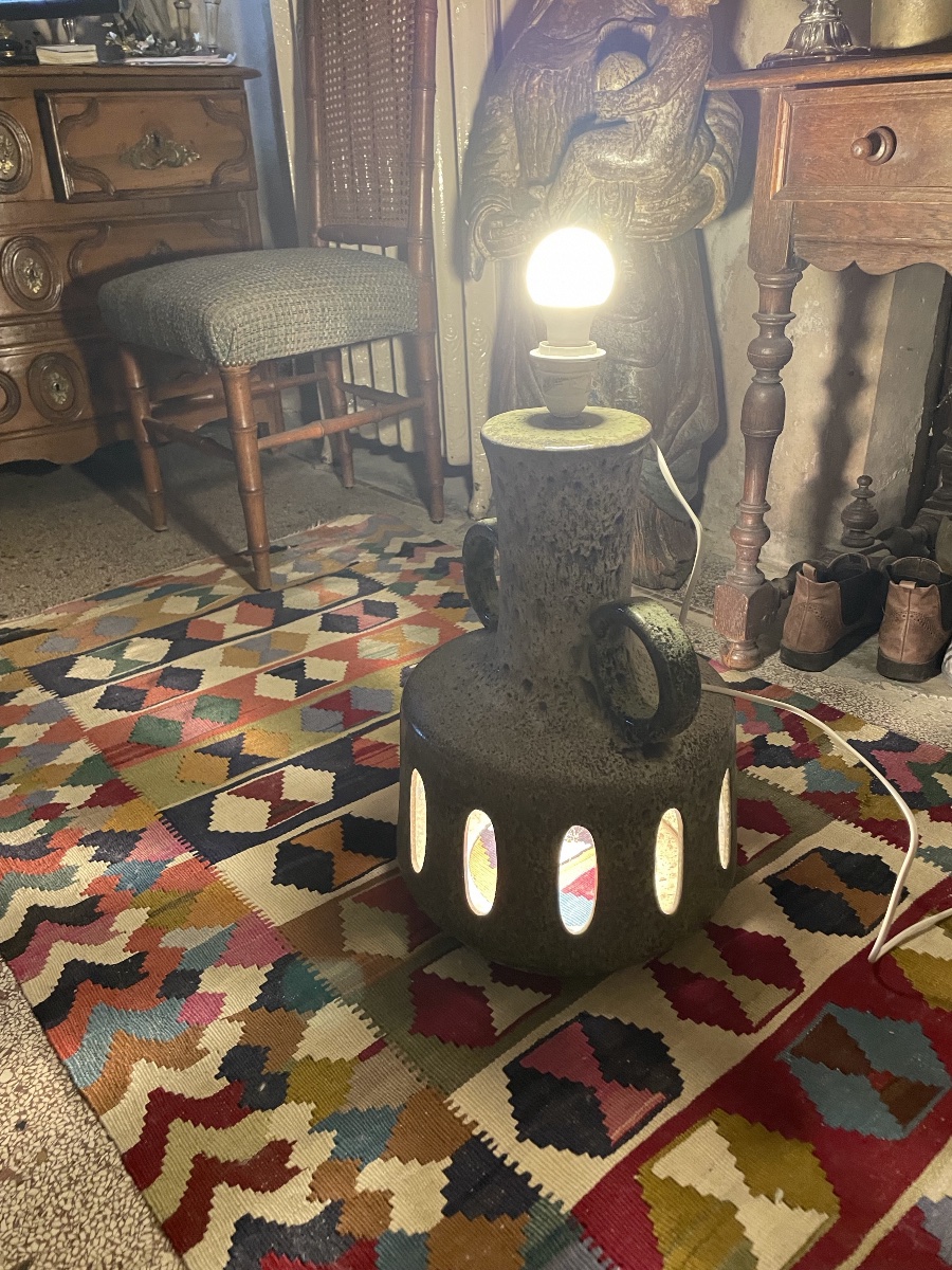 LAMPE EN CÉRAMIQUE VERNISSÉE, VERS 1970 -photo-1