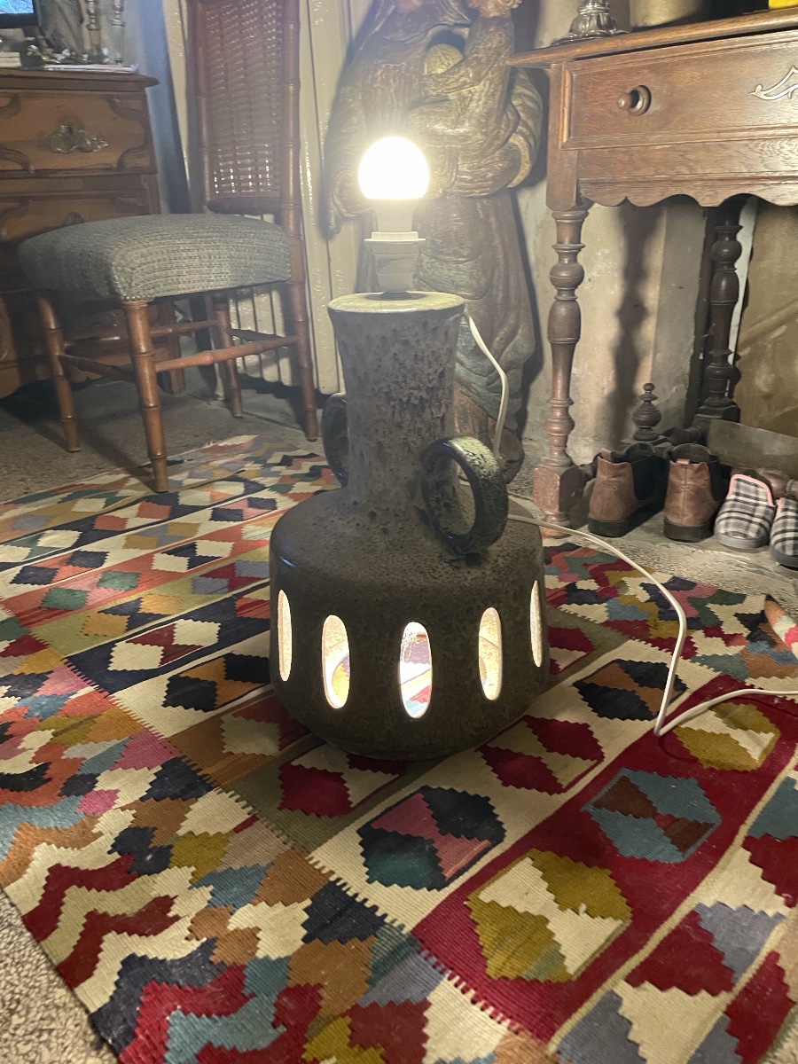 LAMPE EN CÉRAMIQUE VERNISSÉE, VERS 1970 -photo-2