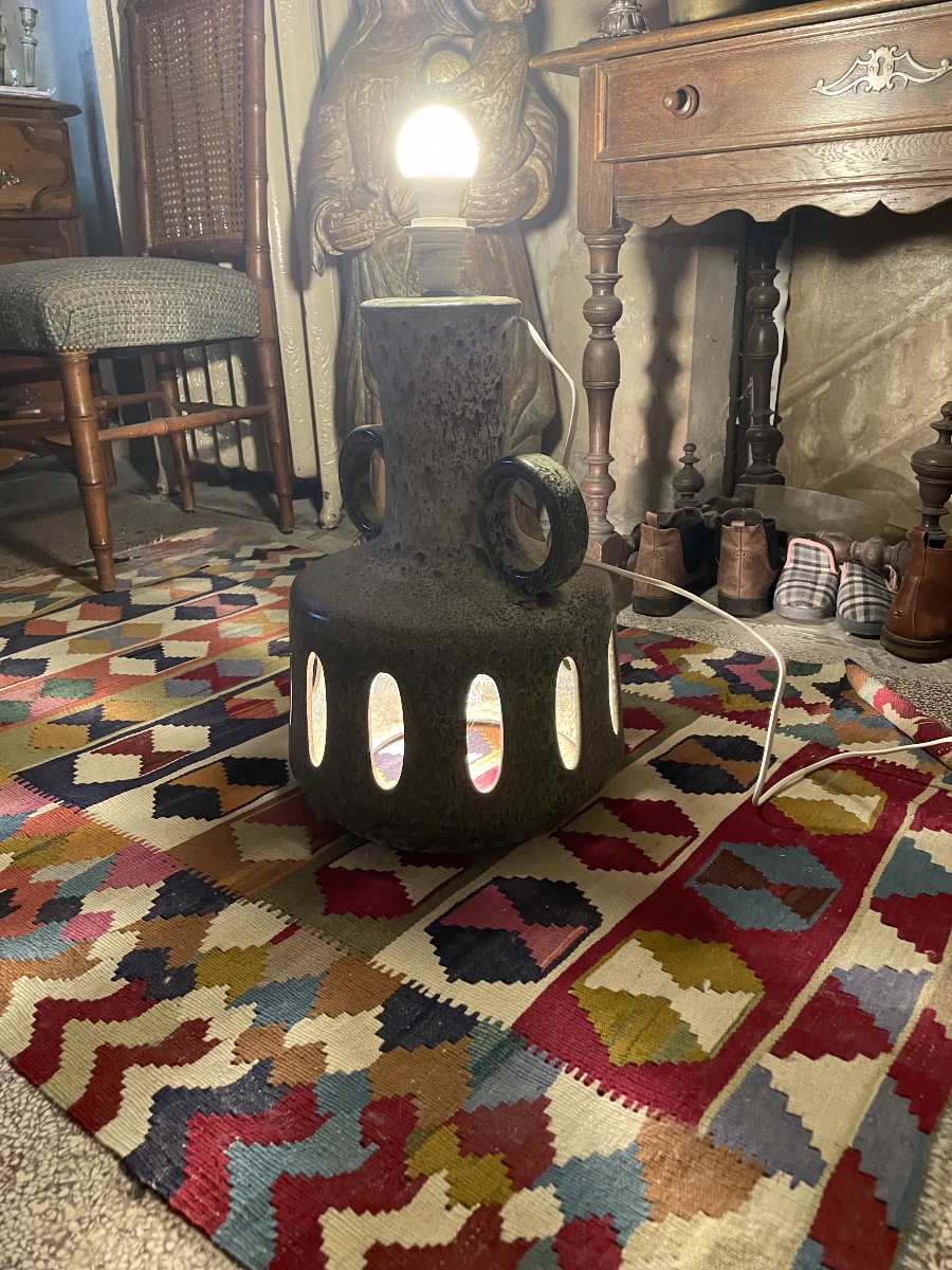 LAMPE EN CÉRAMIQUE VERNISSÉE, VERS 1970 -photo-3