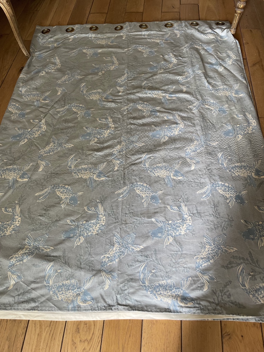 A Long Curtain Featuring Carp, Japanese Design -photo-4