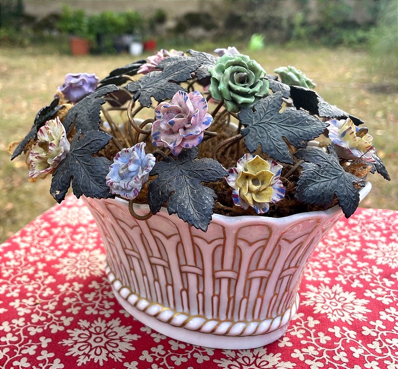 Porcelain Flower Basket Centerpiece 