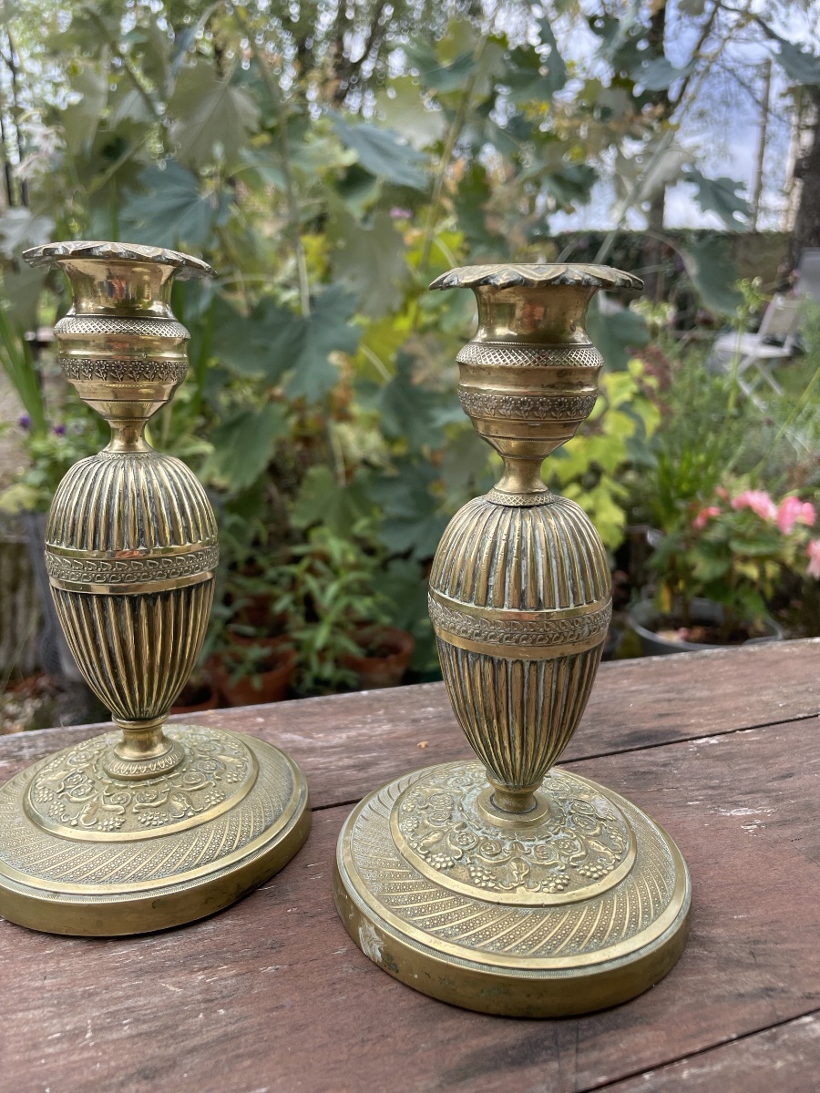 PAIRE DE FLAMBEAUX de toilette  EN BRONZE DORÉ D'ÉPOQUE EMPIRE,  XIXE-photo-2