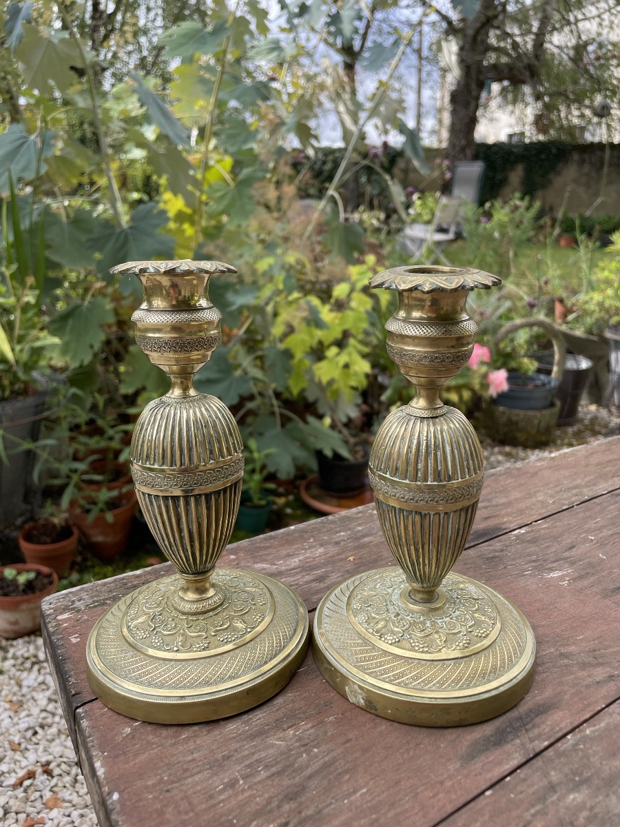PAIRE DE FLAMBEAUX de toilette  EN BRONZE DORÉ D'ÉPOQUE EMPIRE,  XIXE-photo-3