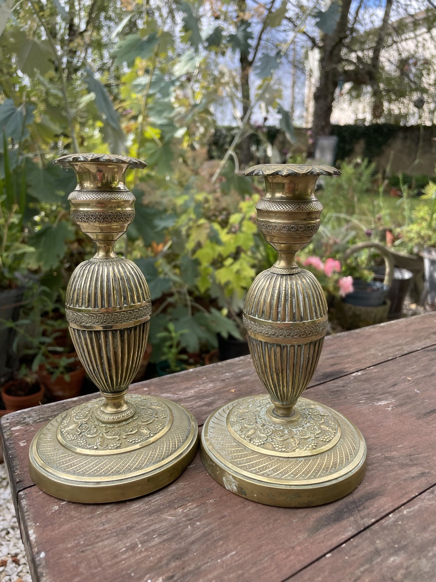 PAIRE DE FLAMBEAUX de toilette  EN BRONZE DORÉ D'ÉPOQUE EMPIRE,  XIXE-photo-4