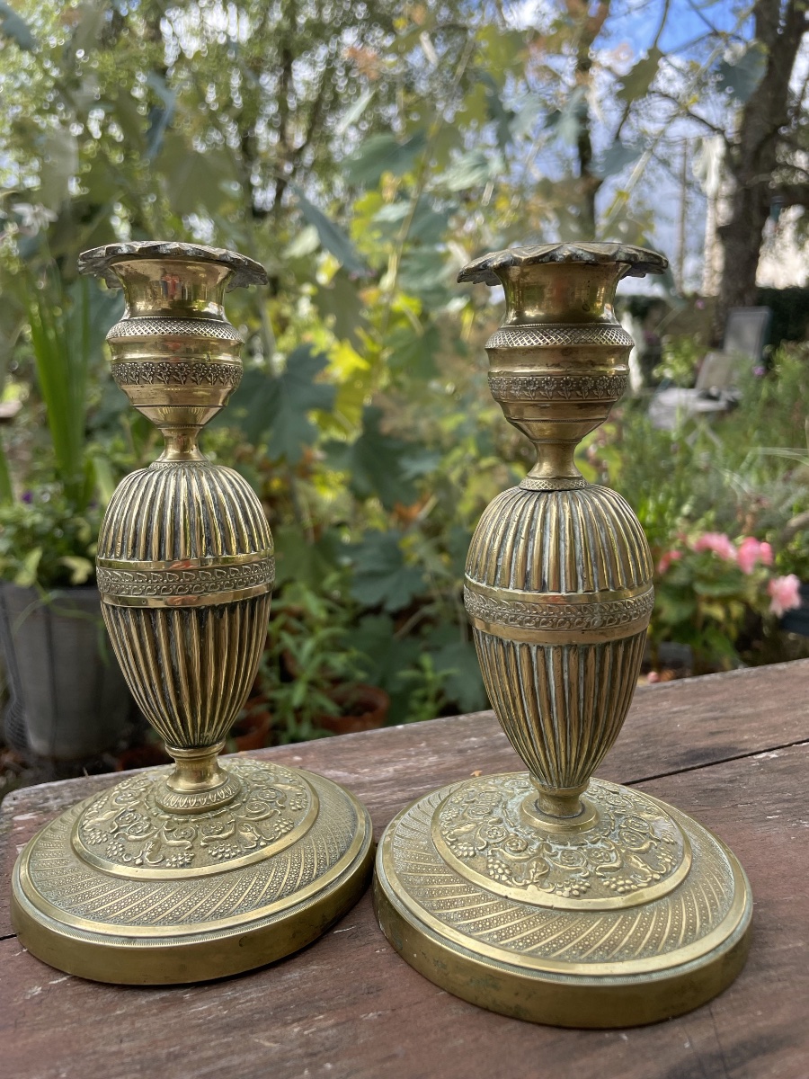 PAIRE DE FLAMBEAUX de toilette  EN BRONZE DORÉ D'ÉPOQUE EMPIRE,  XIXE-photo-2