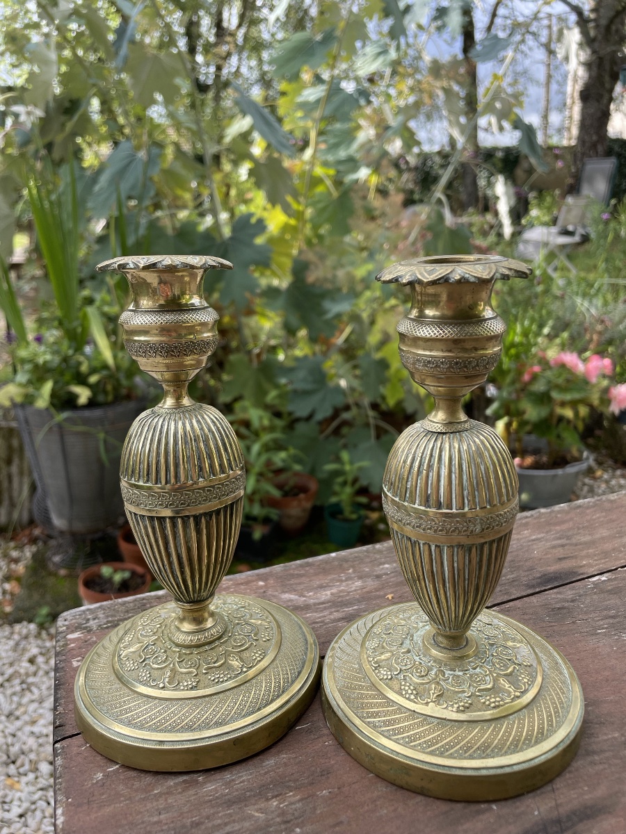 PAIRE DE FLAMBEAUX de toilette  EN BRONZE DORÉ D'ÉPOQUE EMPIRE,  XIXE-photo-8