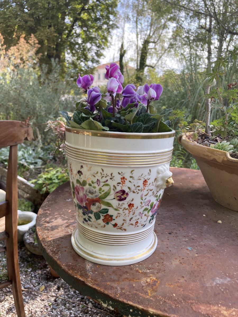 Paris Porcelain Planter And Saucer, A Nice Size -photo-2