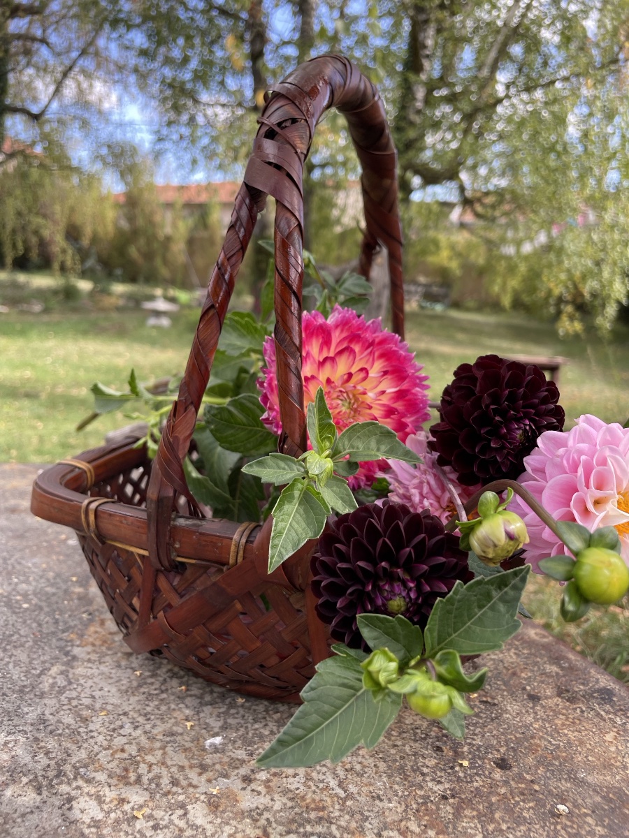 Panier à ikebana en bambou tressé , Japon -photo-3