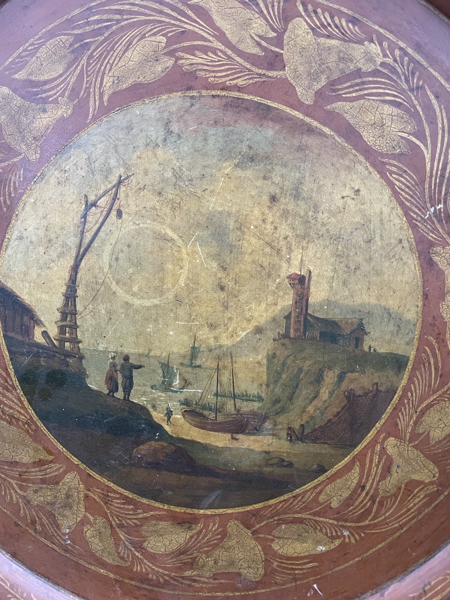 Grand plateau de service en tôle peinte d’époque Napoléon III 55 cm -photo-4