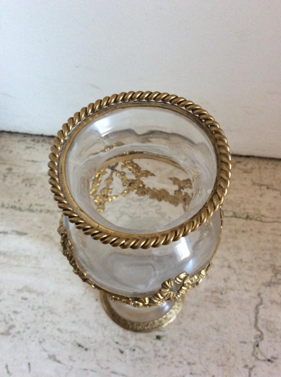 Vase Cristal Monture Bronze Dorée-photo-4