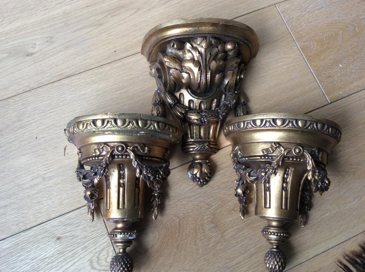 3 Small Apply Consoles Carved And Gilded-photo-3