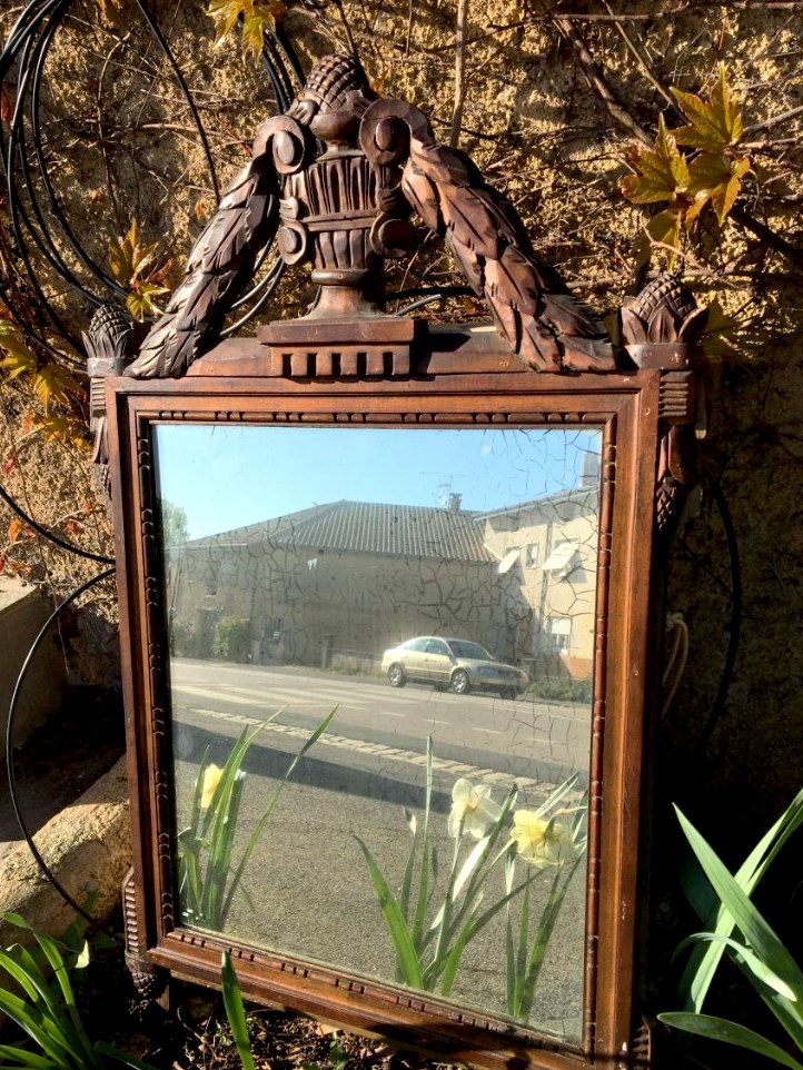 Mirror With Fronton, XIXth, Natural Wood