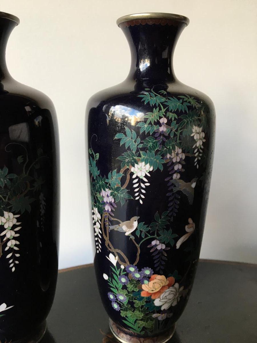 Paire de vases cloisonnés, monté Argent, JAPON, 1900-photo-3