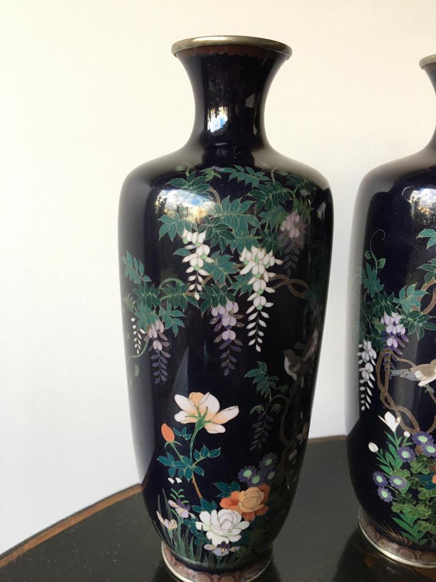 Paire de vases cloisonnés, monté Argent, JAPON, 1900-photo-2