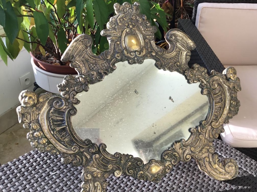 Miroir Italien, Métal Argenté Repoussé, (64 Cm)  XIXème