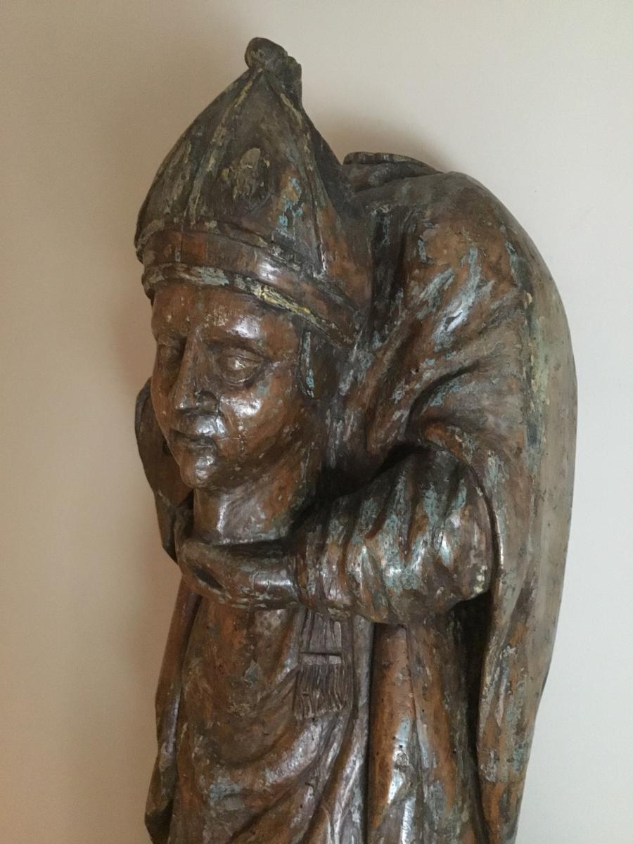Statue De Saint-Denis Céphalophore  En Bois, Fin XVI Début XVII