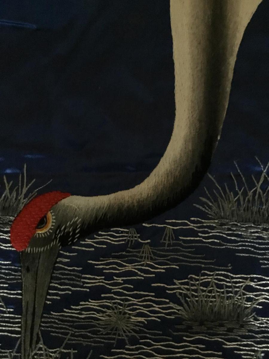 Japanese Embroidery The Cranes, 1900s-photo-2