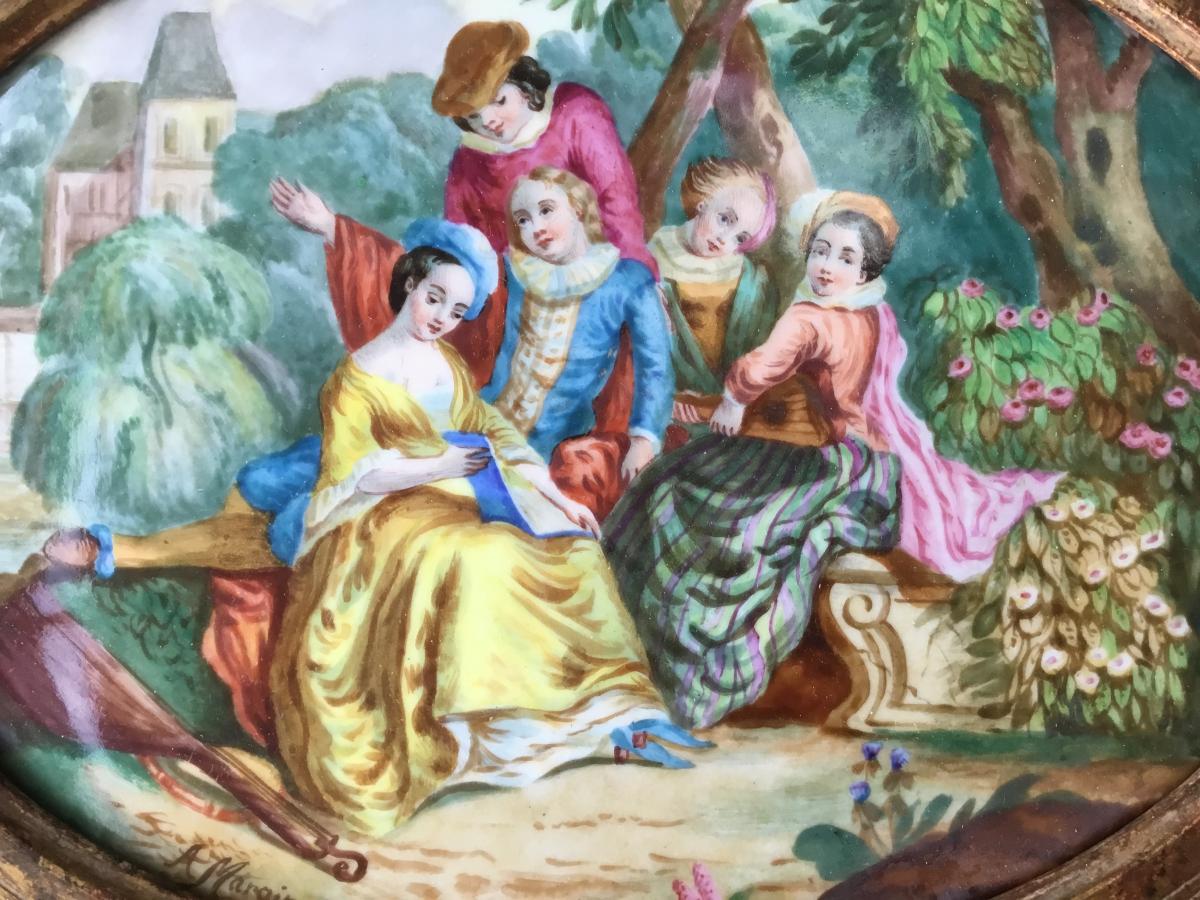 Tableau Sur Plaque De Porcelaine, Encadré, XXème-photo-3