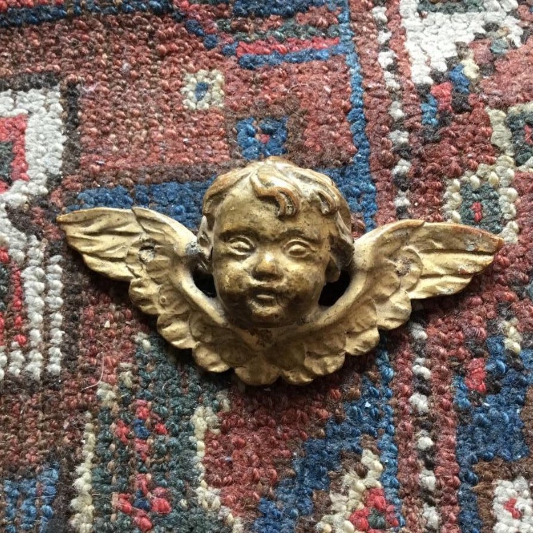 Head Of Cherub, Carved And Gilded Wood, Early Twentieth-photo-2