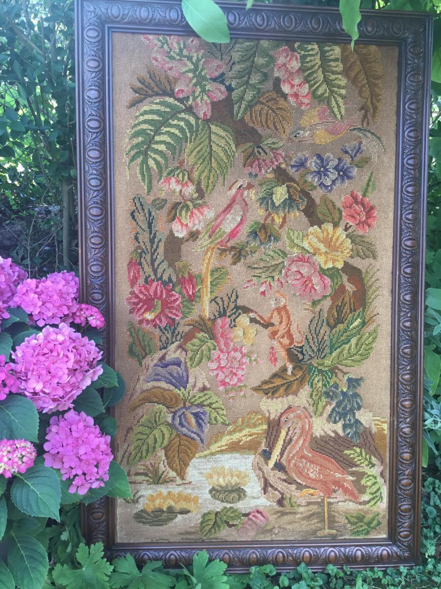 Large Framed Embroidery, Early Twentieth-photo-2