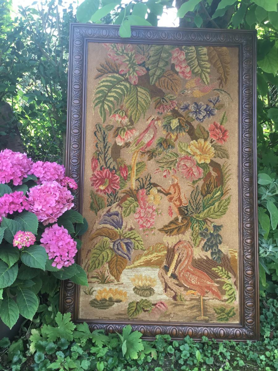Large Framed Embroidery, Early Twentieth-photo-3