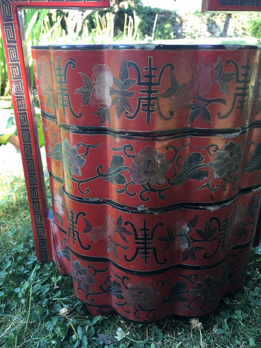 Boite à Picnic En Laque Rouge, Chine, XIXème-photo-1