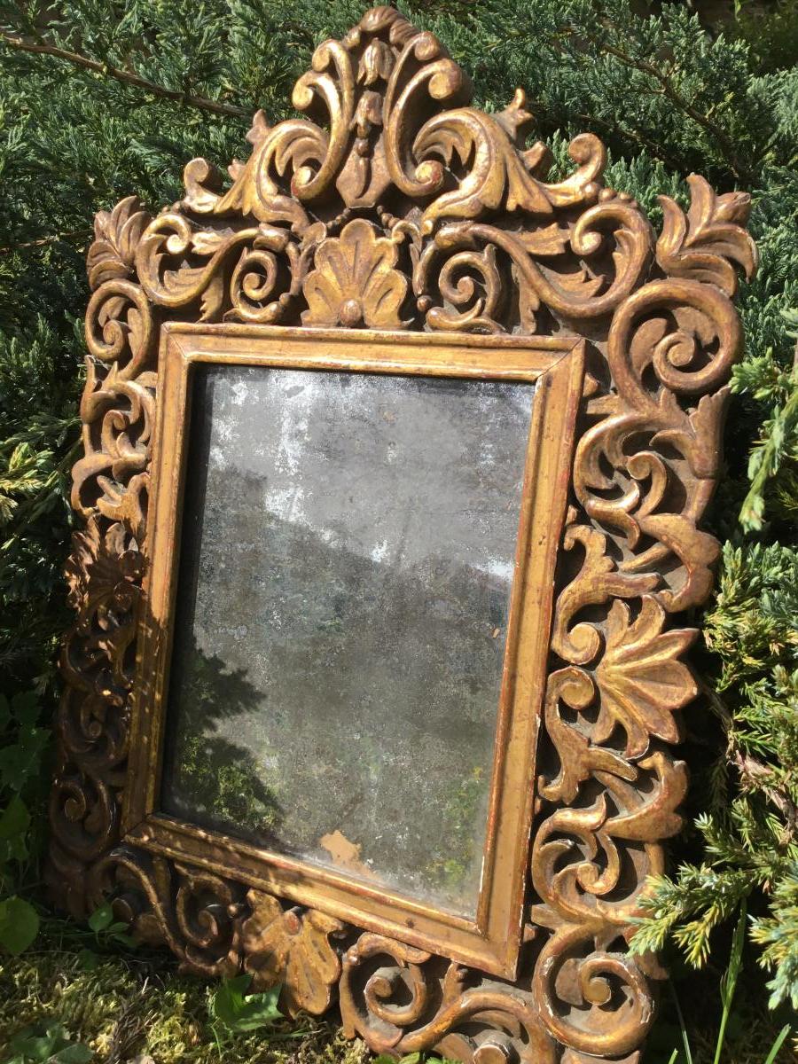 Miroir Sculpté En Bois Doré, XIXème