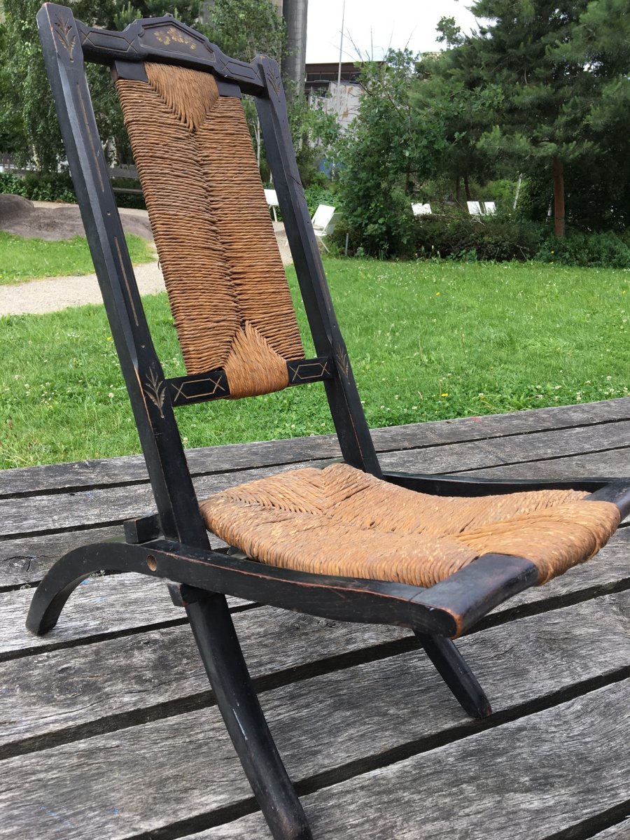 Chaise pliante d’enfant en bois noirci, Napoléon III-photo-2