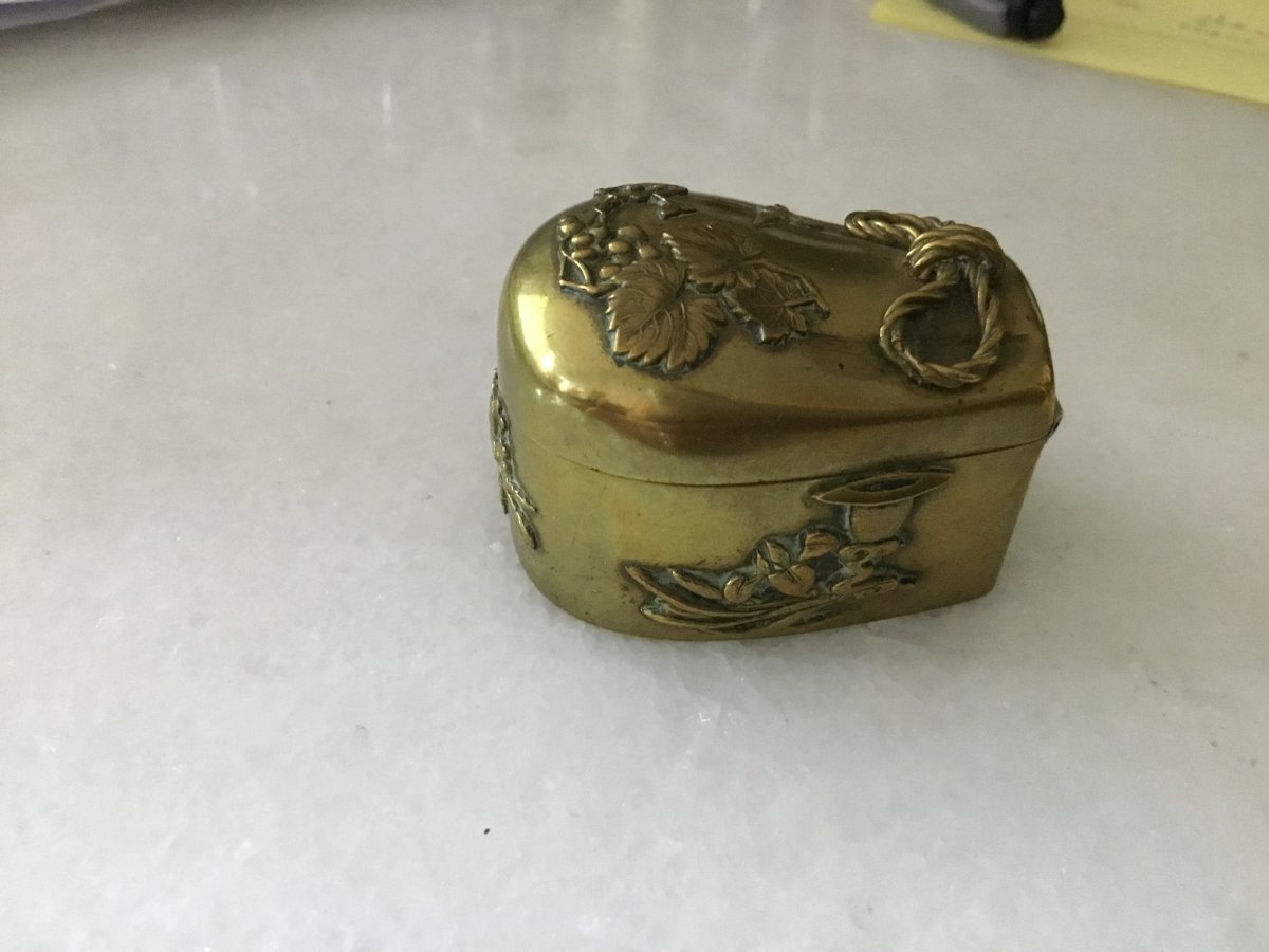 Boite à Pilules En Laiton Doré, Japon, époque Edo-photo-5