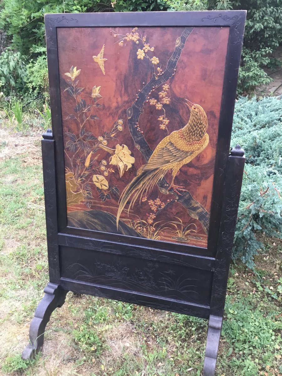 Large Screen Lacquered Wood Japonisant, Dlg De Viardot-photo-1