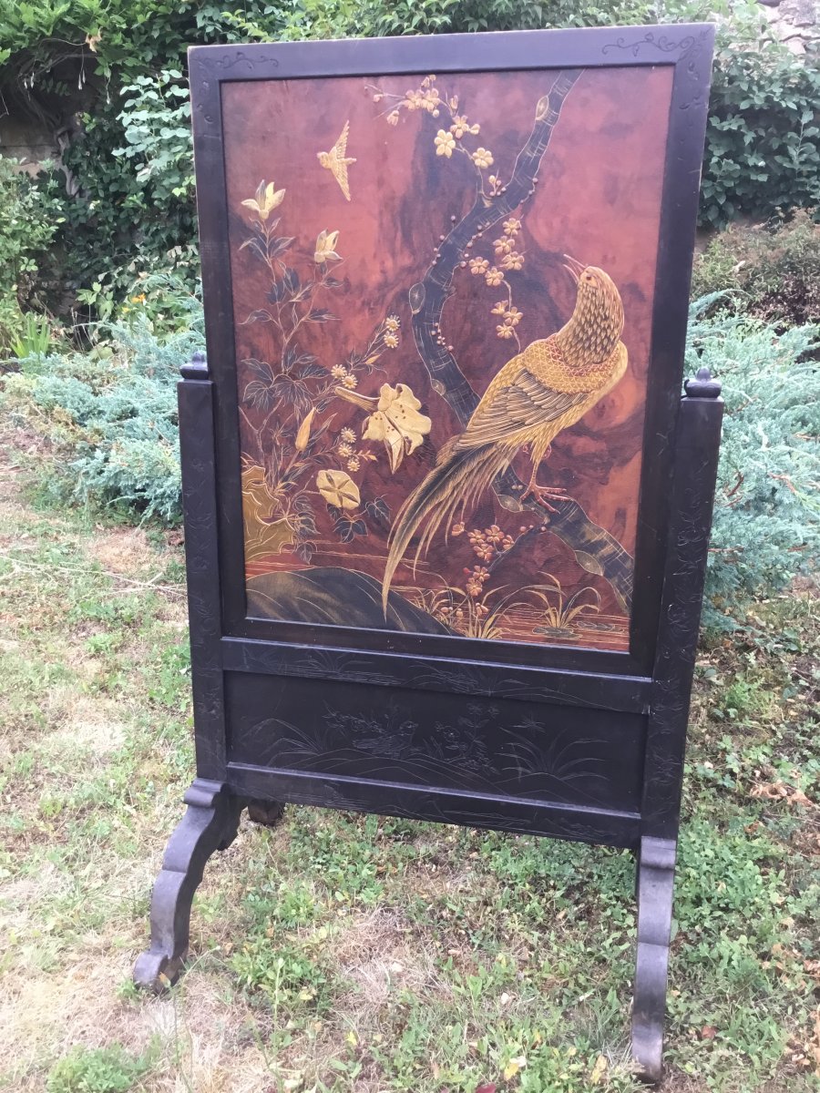 Large Screen Lacquered Wood Japonisant, Dlg De Viardot-photo-6