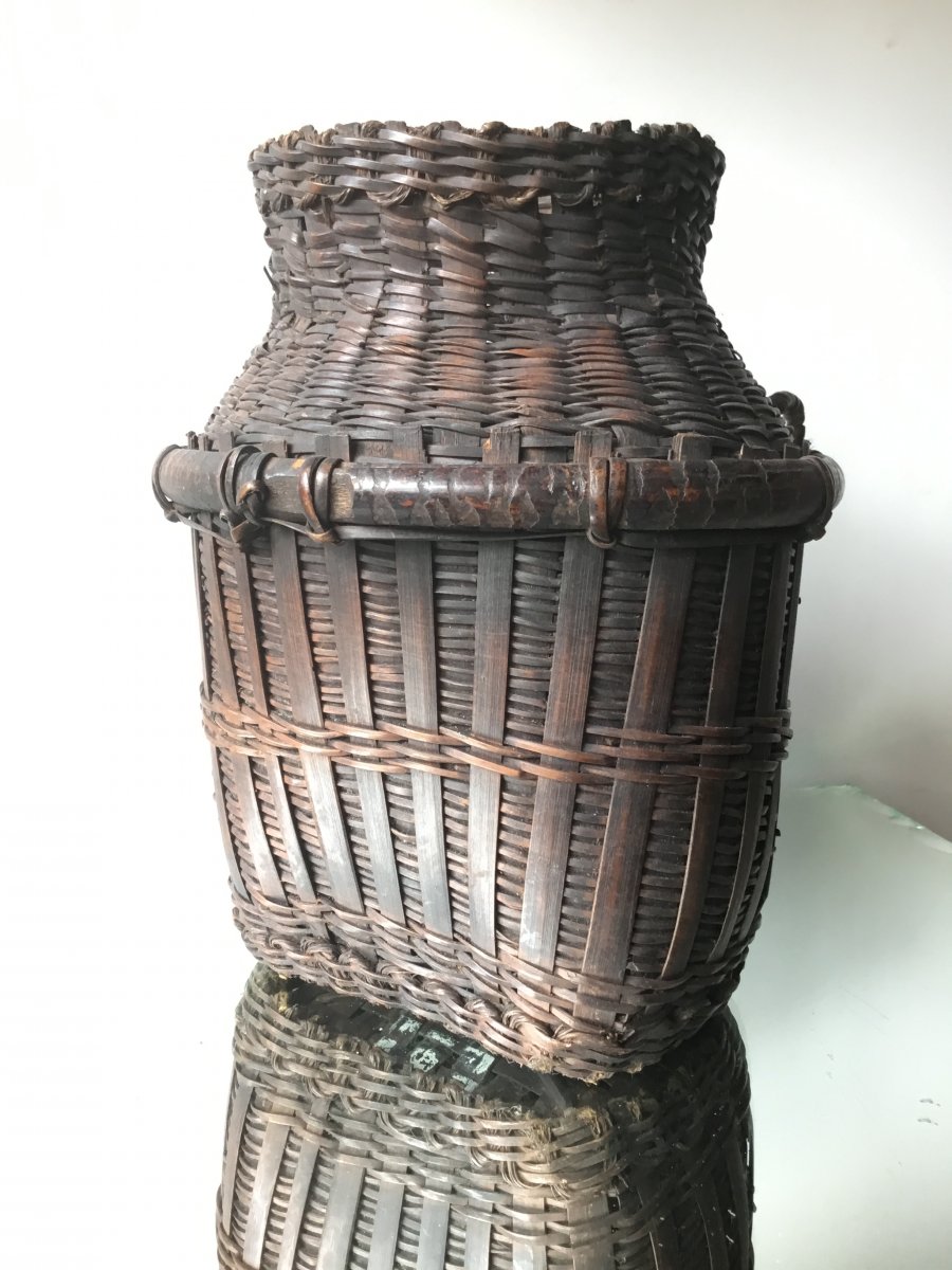 Japanese Woven Wicker Ikebana Basket, Edo Period-photo-3