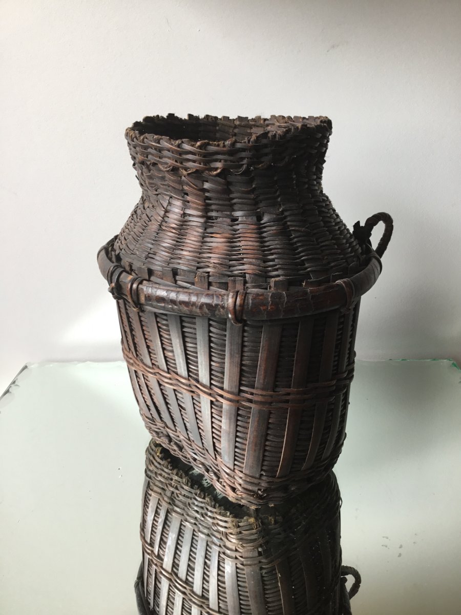 Japanese Woven Wicker Ikebana Basket, Edo Period-photo-4