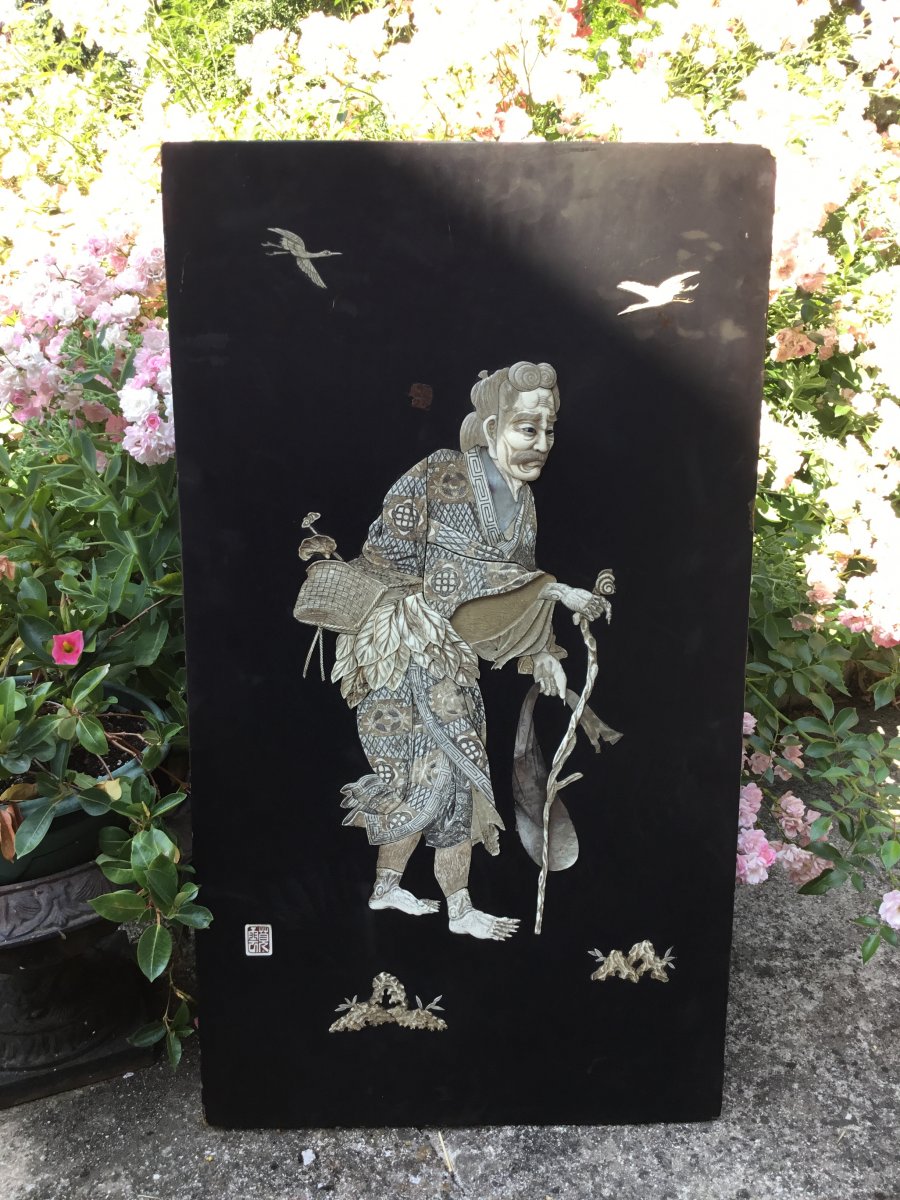 Large Lacquered Panel With Ivory Character, Japan, Edo Period-photo-2