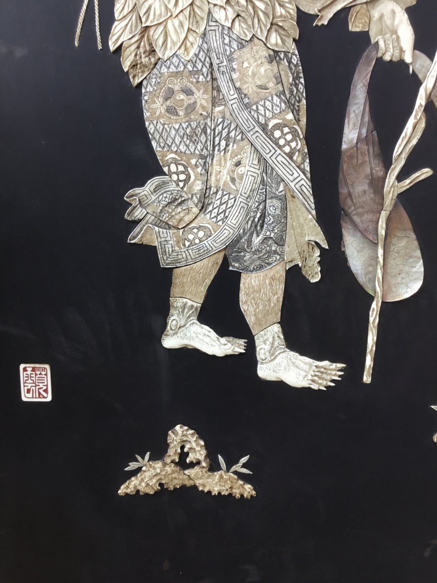 Large Lacquered Panel With Ivory Character, Japan, Edo Period-photo-1