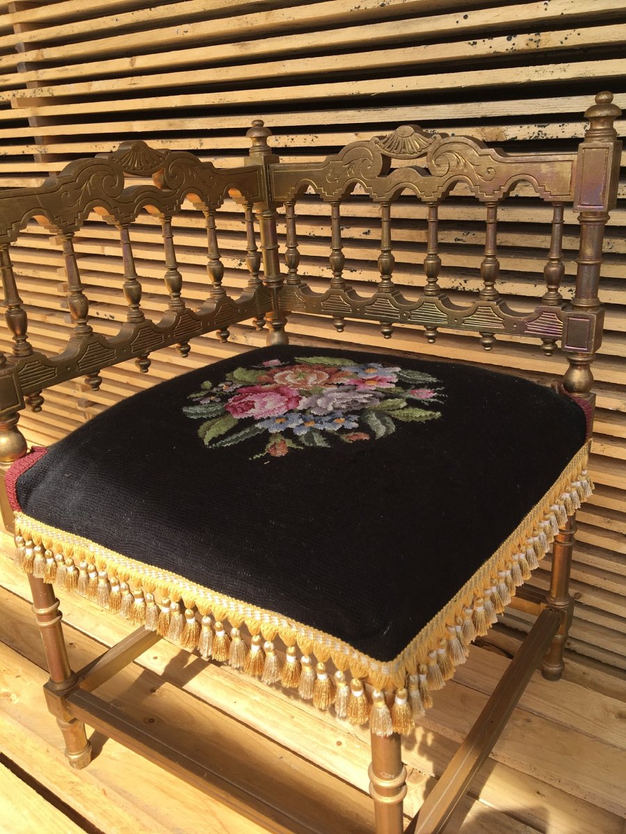 Oriental Style Corner Armchair In Golden Wood, Napoleon III-photo-3