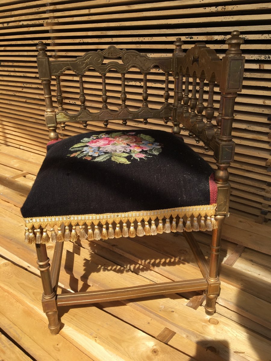 Oriental Style Corner Armchair In Golden Wood, Napoleon III-photo-1
