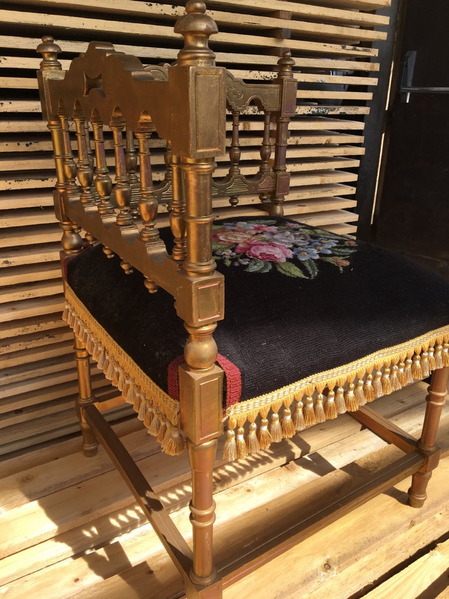 Oriental Style Corner Armchair In Golden Wood, Napoleon III-photo-5