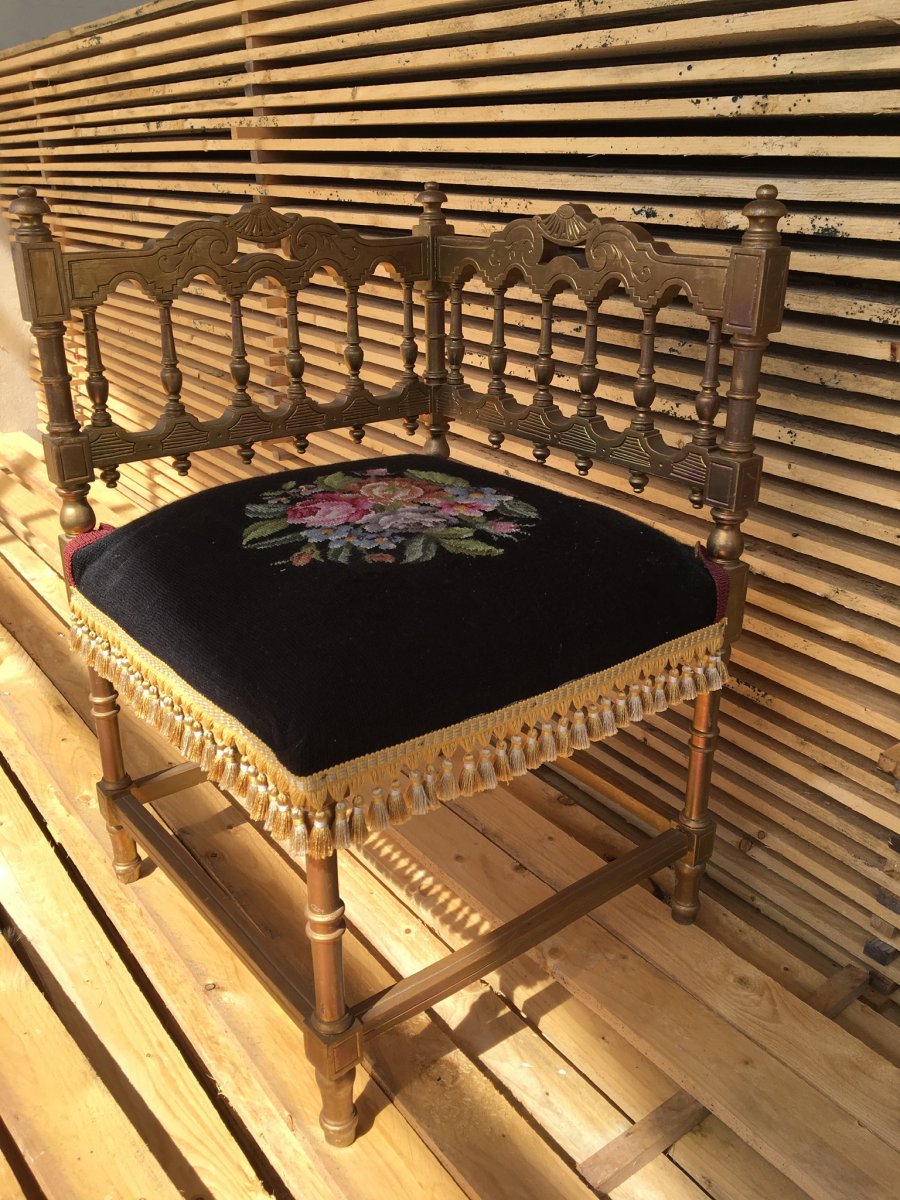 Oriental Style Corner Armchair In Golden Wood, Napoleon III-photo-6