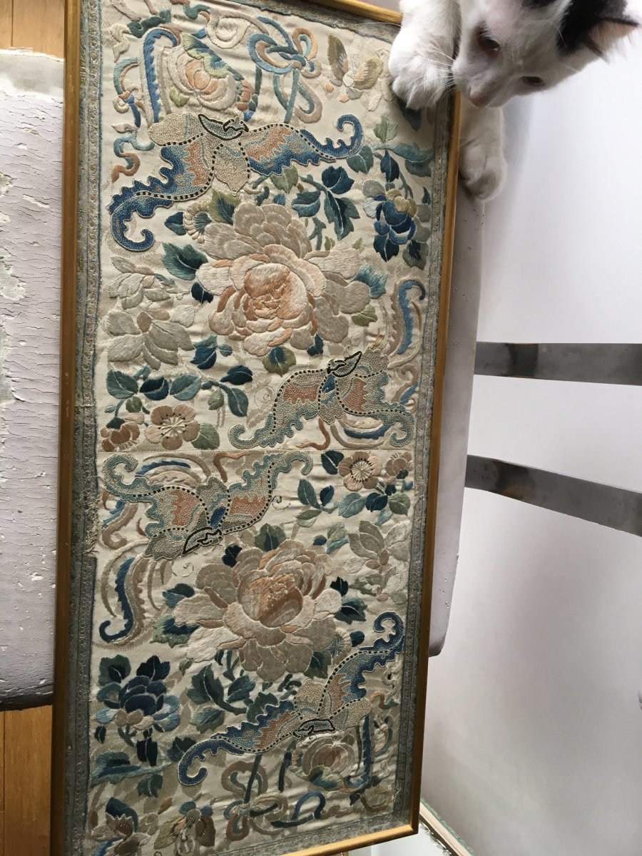 Chinese Embroidery On Silk, Blind Point, Framed-photo-1