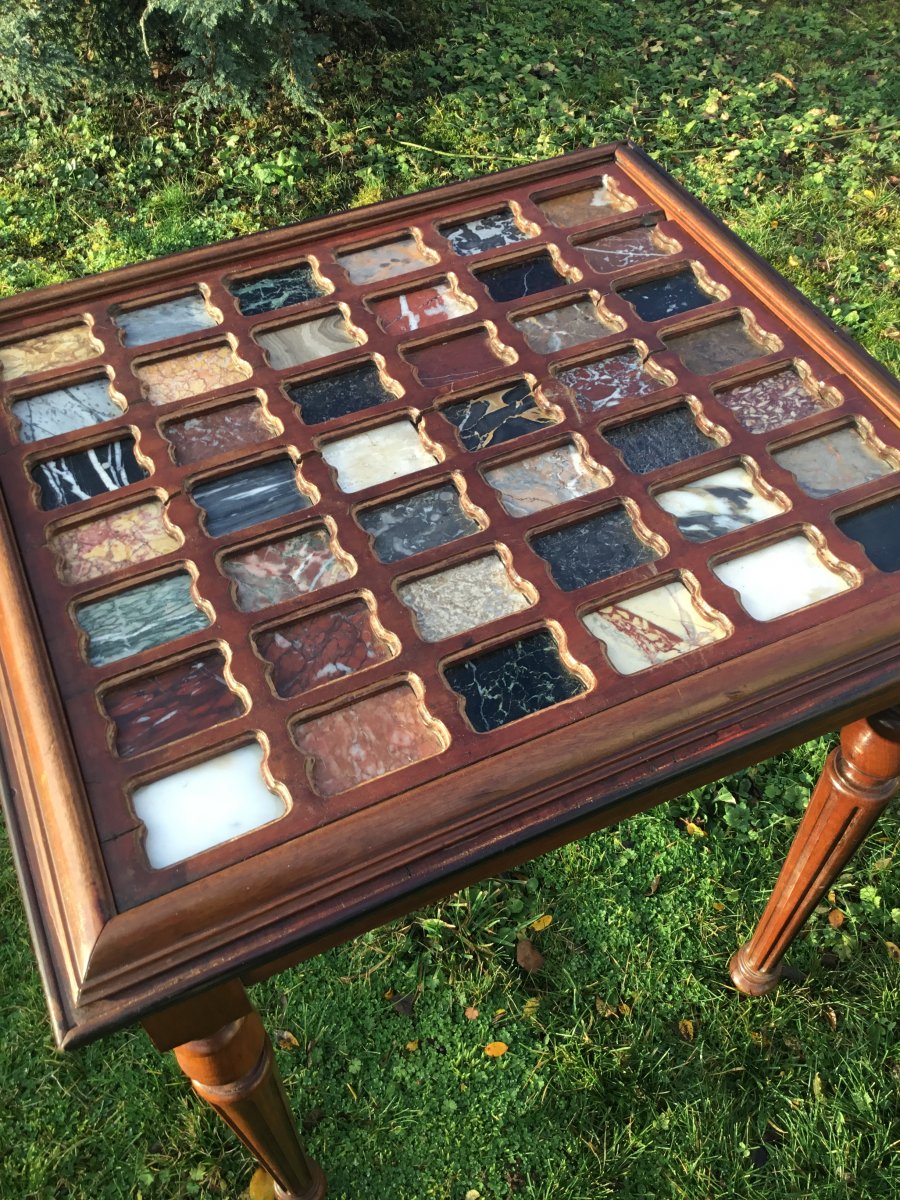 Table In Marble Sampled Marquetry, Louis XVI Style-photo-3