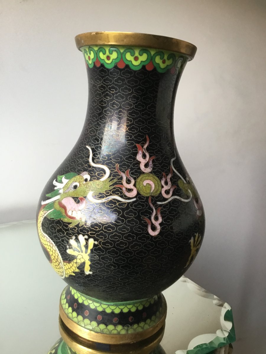 Vase Au Dragons Et à La Perle De Feu , Chine, XIXème-photo-2