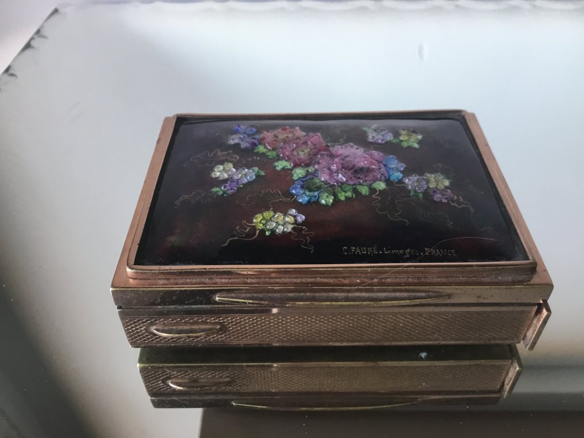 Camille Fauré, Poudrier, Floral Enamel Decor-photo-1