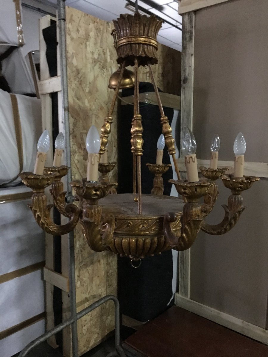 Large Chandelier In Golden Wood With 8 Arms Of Light (d: 78 Cm)-photo-3