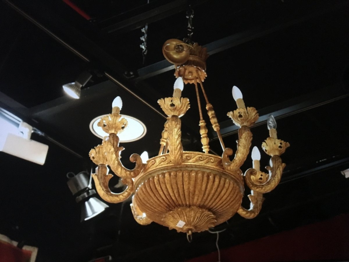 Large Chandelier In Golden Wood With 8 Arms Of Light (d: 78 Cm)-photo-4