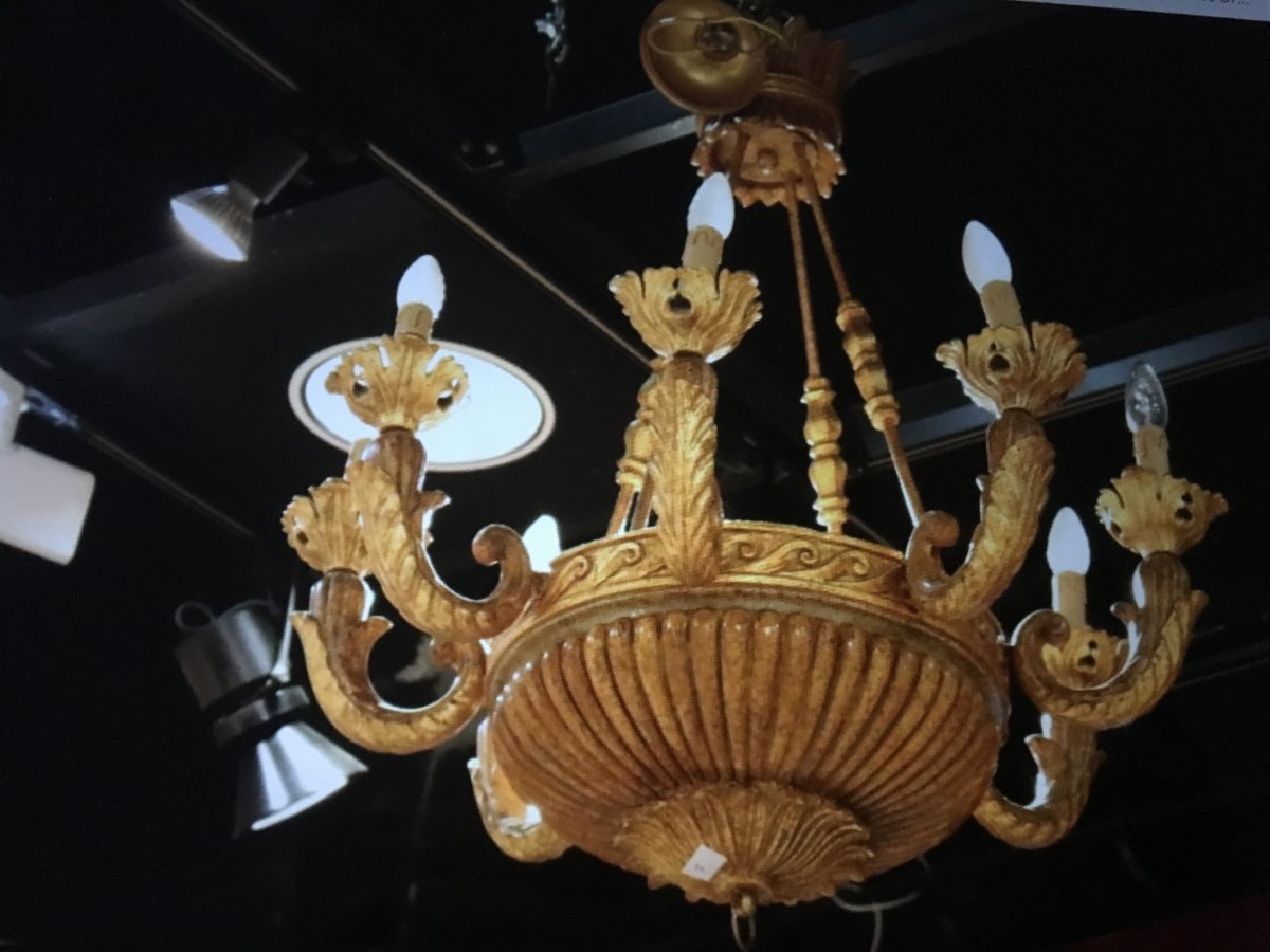 Large Chandelier In Golden Wood With 8 Arms Of Light (d: 78 Cm)