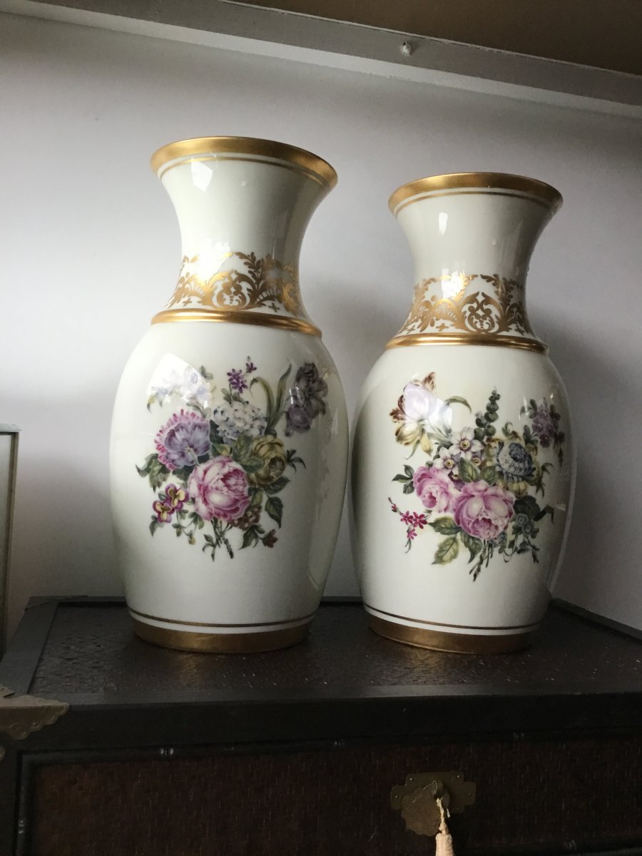 Grande Paire De Vases En Porcelaine Au Vase Étrusque -photo-4