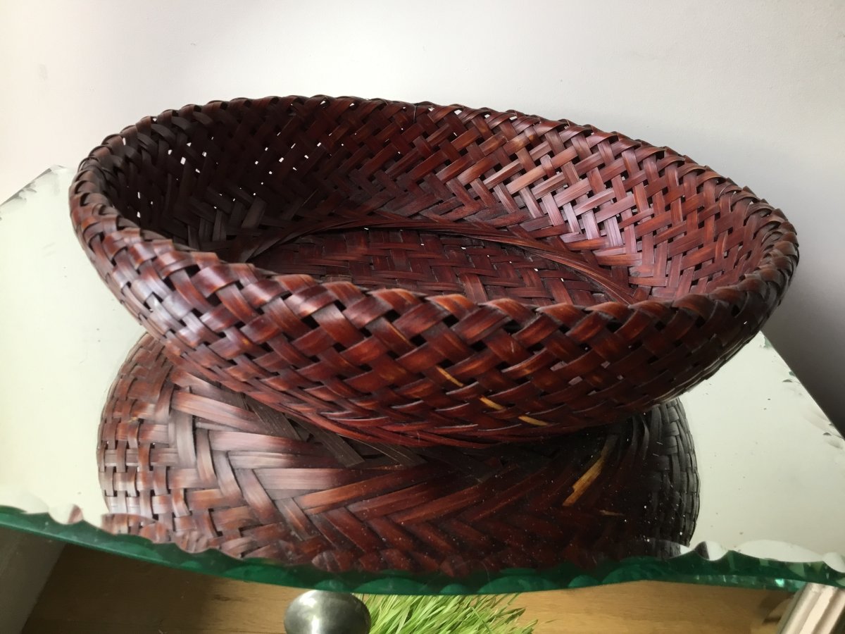Large Japanese Woven Wicker Basket, Ikebana, Japan-photo-3