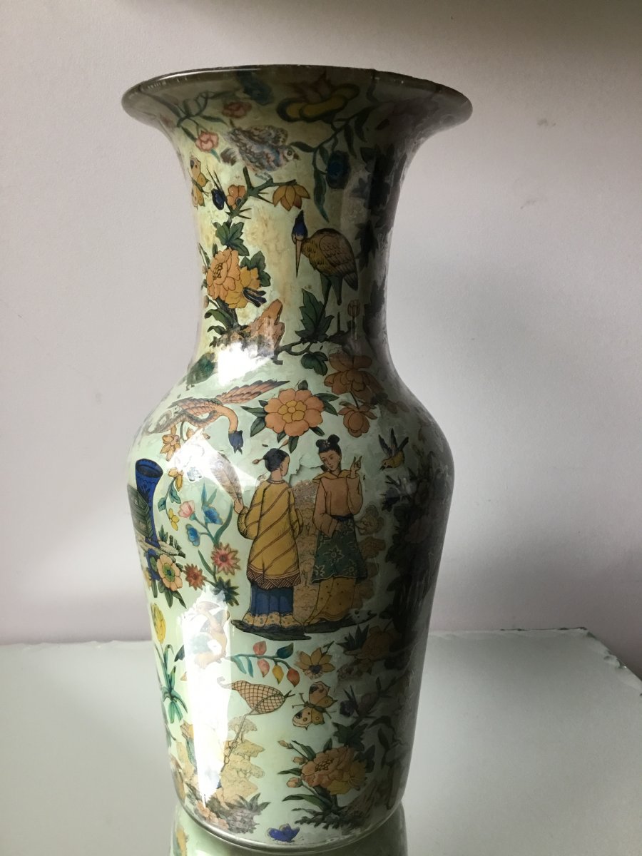 Vase En Verre Soufflé , Décor Aux Chinois-photo-2